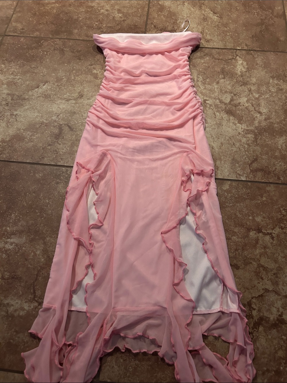 SHEIN Light Pink Strapless Ruched High-Low Chiffon Dress